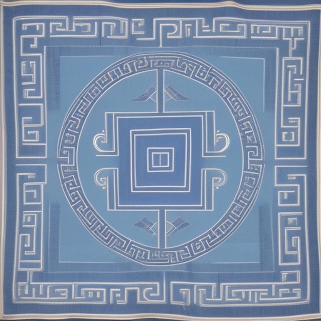 un tappeto blu e bianco con un disegno che dice "quotation z"