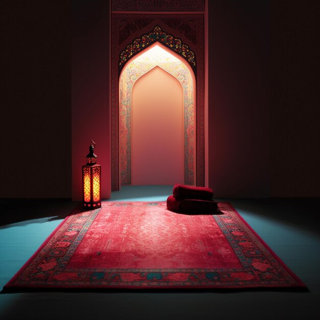 Un tappeto è davanti a una porta che dice la parola ramadan.
