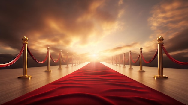 Un tappeto rosso che porta a una linea di barriere