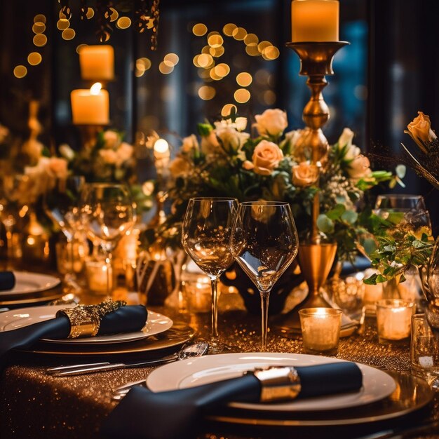 un tavolo allestito per un matrimonio con candele e fiori.