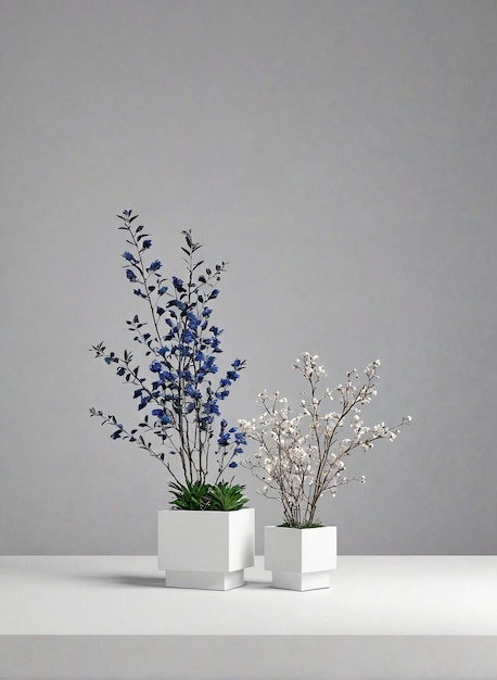 un tavolo bianco con due vasi pieni di fiori