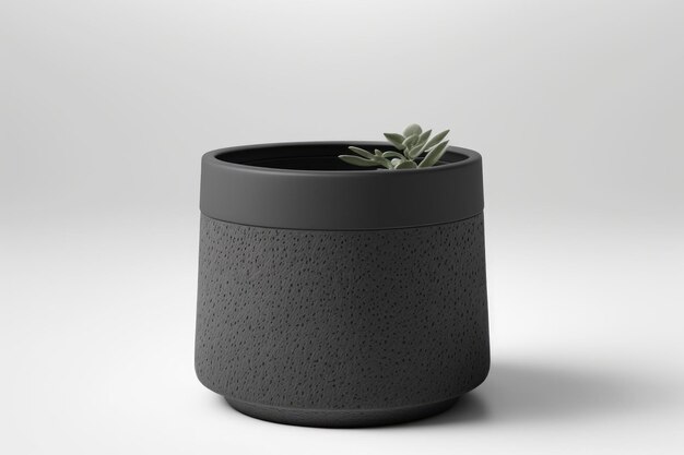 Un tavolo bianco con un vaso di fiori nero in cima è isolato sullo sfondo
