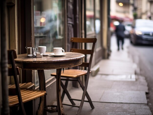 Un tavolo con due sedie e sopra una tazza di caffè