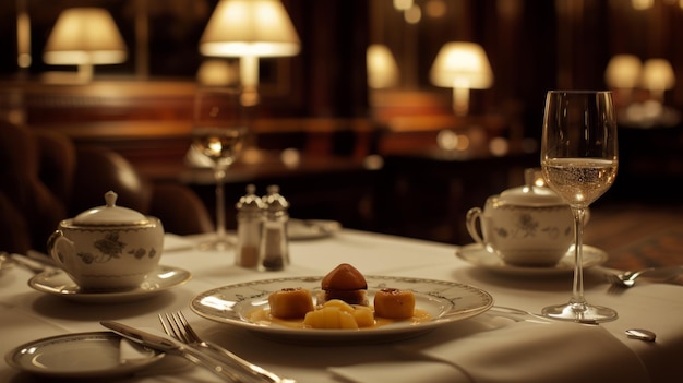 Un tavolo con la porcellana fine e l'argenteria in un elegante ristorante