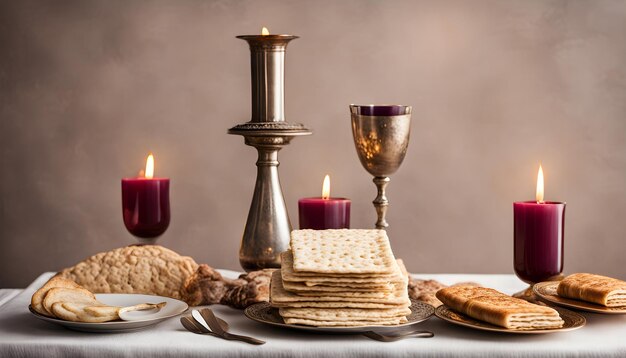 un tavolo con un pane a candela e una candela
