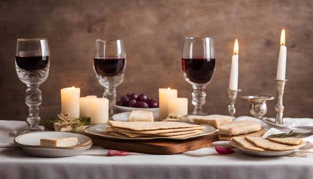 un tavolo con una candela e del cibo e una candela che dice cracker e un piatto di cracker