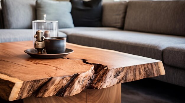 Un tavolo da caffè elegante e dettagliato con una composizione vivace