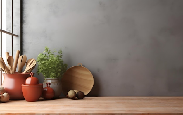 Un tavolo da cucina con sopra una pianta in vaso e delle uova