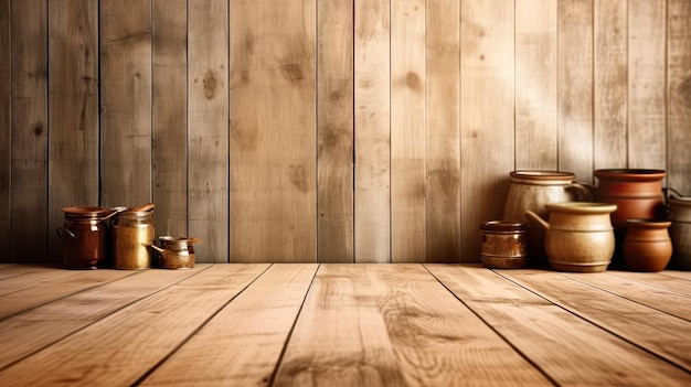 Un tavolo di legno con delle pentole sopra