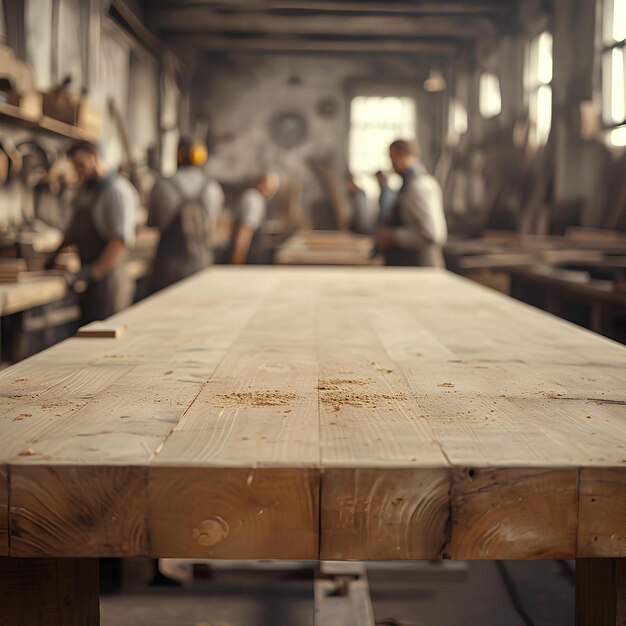 Un tavolo di legno in una falegnameria industriale