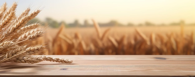 Un Tavolo Di Legno Vuoto Presenta Sfondo Sfocato Di Fattoria Di Grano