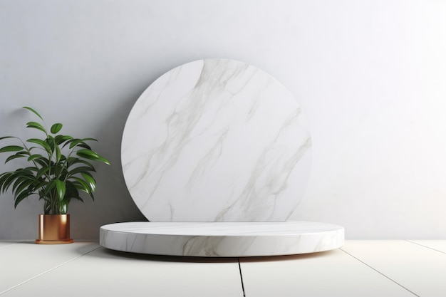 un tavolo di marmo bianco con sopra una pianta