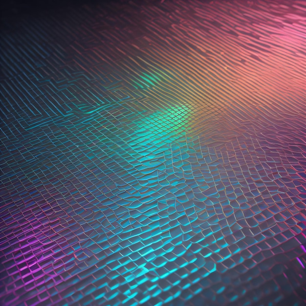 Un tavolo di vetro color arcobaleno con un effetto arcobaleno sullo sfondo.