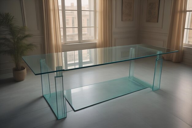 un tavolo di vetro in una stanza ai generativo
