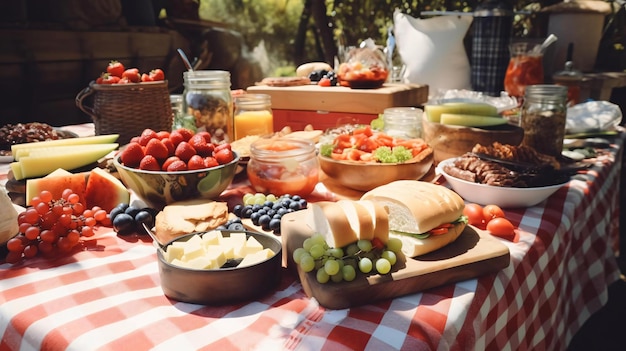 un tavolo è pieno di cibo