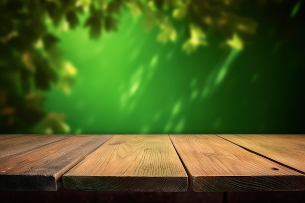 Un tavolo in legno con uno sfondo sfocato AI generativo