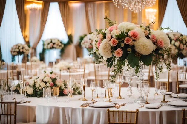 Un tavolo per un matrimonio con fiori e candele