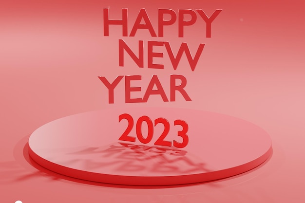 Un tavolo rosso con uno sfondo rosso che dice "happy new year".