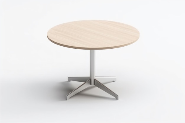 un tavolo rotondo con base in metallo e piano in legno