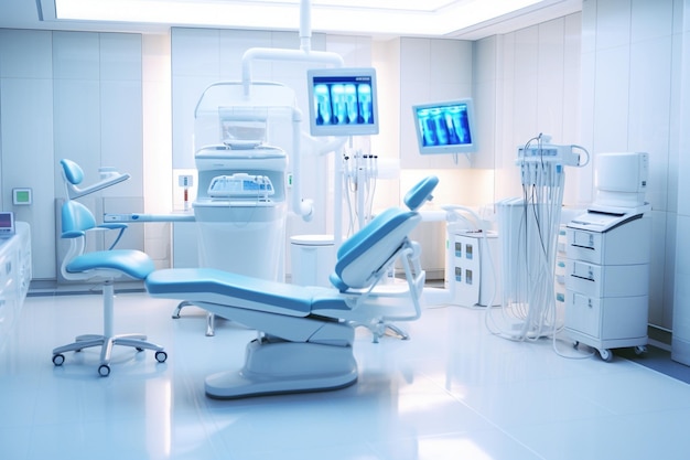 Un team dentistico felice in una clinica moderna che promuove l'AI generativa