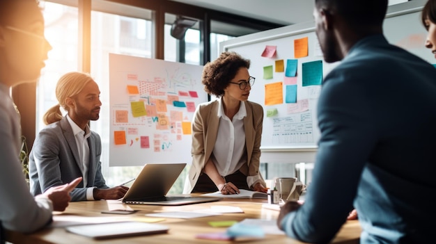 Un team di appassionati innovatori sta lavorando in ufficio.