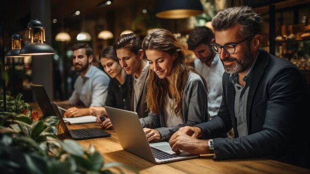 Un team di professionisti sia uomini che donne in un ufficio moderno