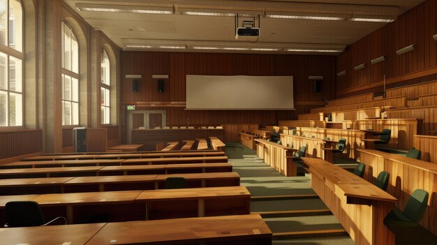 Un teatro universitario con pannelli di legno sala conferenze