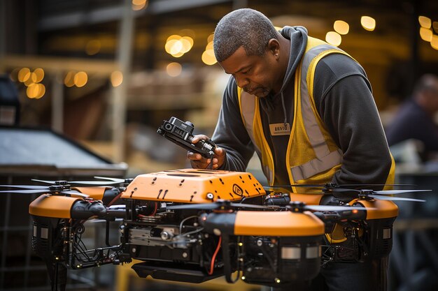 Un tecnico esegue la manutenzione del drone