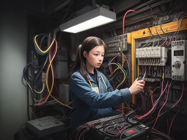 Un tecnico installa cavi di fibra ottica per Internet in una sala server Un giovane specialista lavora con cavi di comunicazione in un data center Concetto di tecnologia dell'informazione