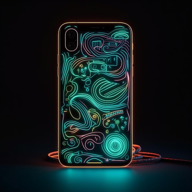 Un telefono al neon con un cerchio sul retro