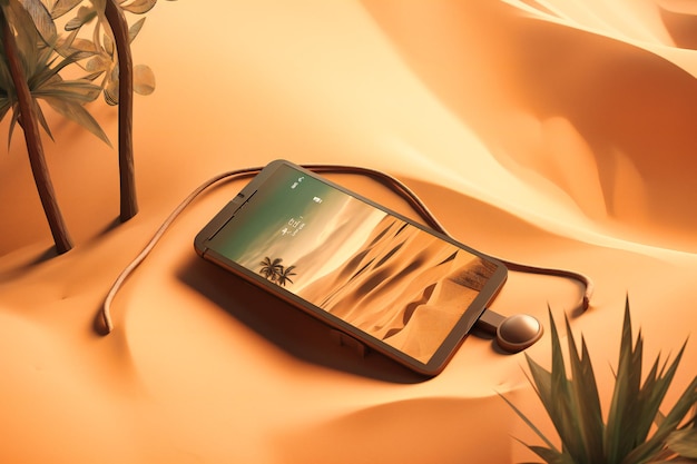 Un telefono circondato da una nuotata di sabbia