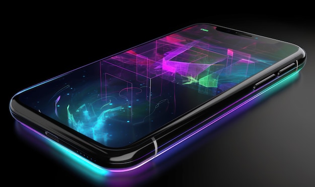 Un telefono con un display al neon che dice "intelligente".