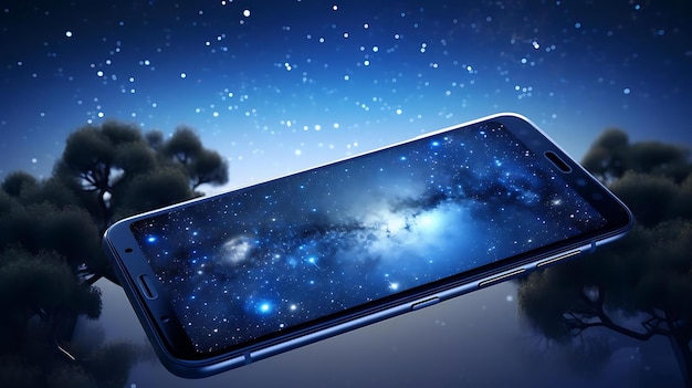 Un telefono con uno sfondo blu e le stelle sullo schermo