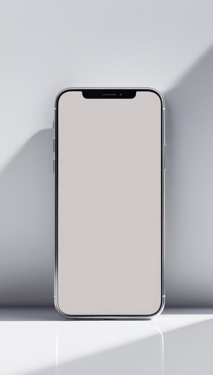 un telefono è in mostra con uno sfondo bianco