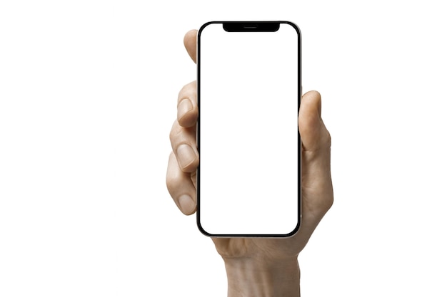 un telefono in mano su uno sfondo bianco