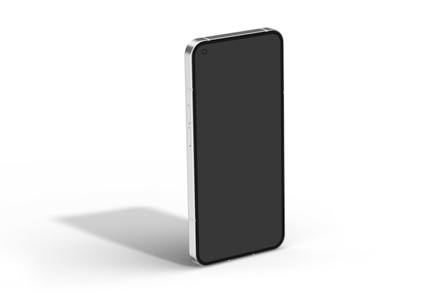 Un telefono nero con uno schermo vuoto su uno sfondo bianco.
