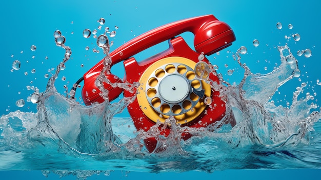 un telefono rosso nell'acqua