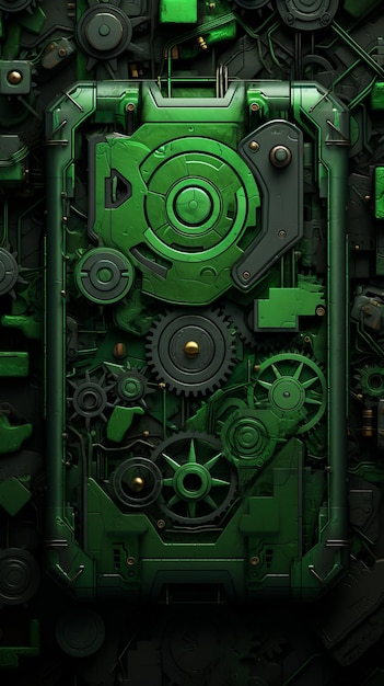 un telefono verde con ingranaggi e ingranaggi sopra