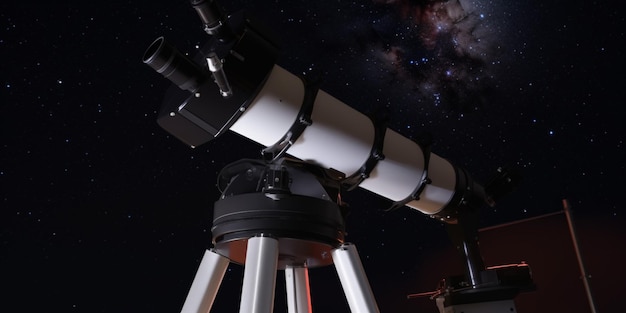 Un telescopio con le stelle sullo sfondo