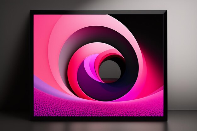Un televisore a schermo piatto con un motivo a spirale rosa sullo schermo.