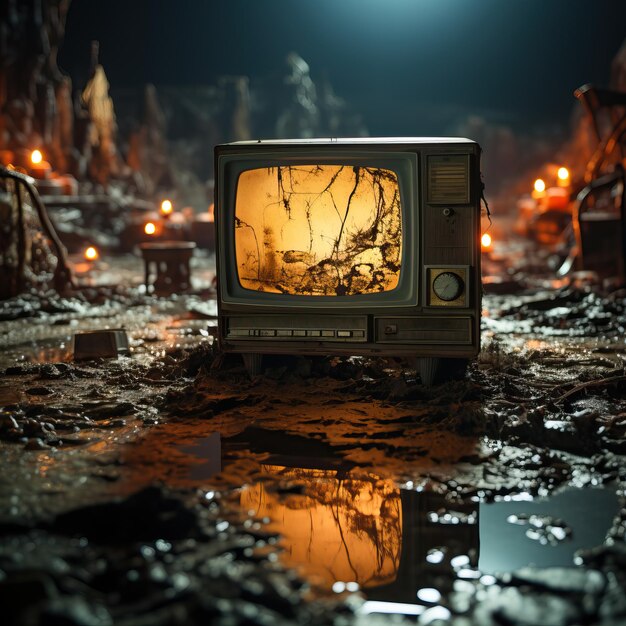 un televisore in una zona fangosa