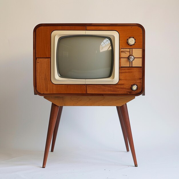 Un televisore seduto su un tavolo in stile retro visivo estetica vintage