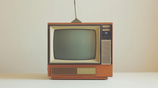 Un televisore seduto su un tavolo in stile retro visivo estetica vintage