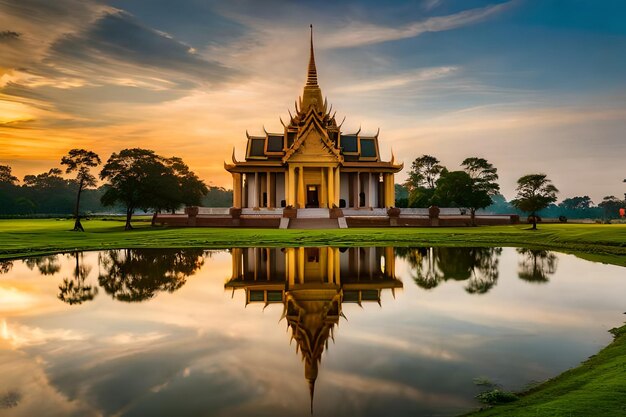 Un tempio con alle spalle un tramonto