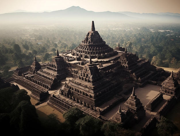 Un tempio in indonesia è visto dall'alto.