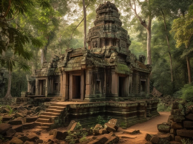 Un tempio nella giungla con la parola angkor in cima