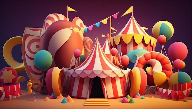 Un tendone da circo colorato con una tenda colorata sullo sfondo