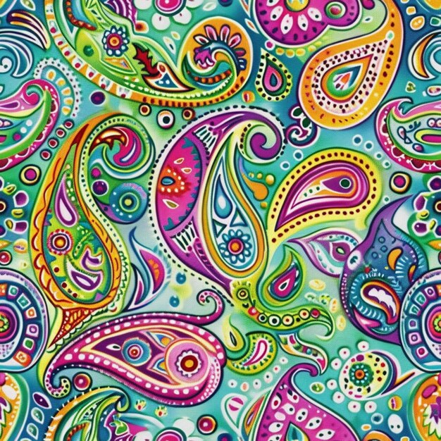 un tessuto colorato a stampa paisley con un sacco di colori diversi generativo ai