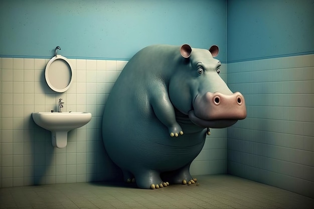 Un timido ippopotamo in un bagno un po' fuori luogo generato da Ai