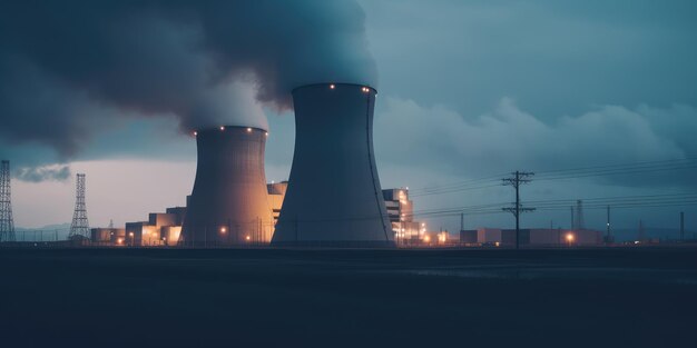 Un tipico reattore nucleare in lontananza